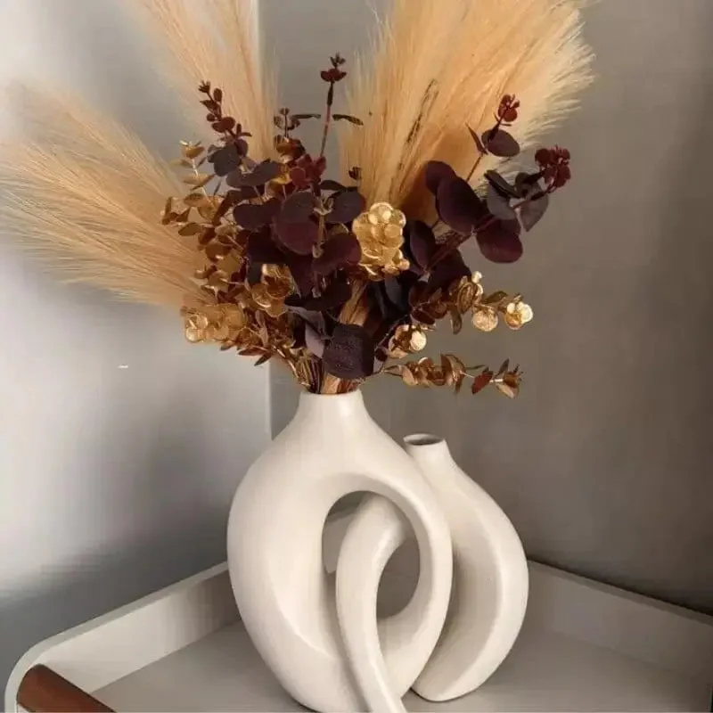 Conjunto Vaso Decorativo Abrazzo em Cerâmica