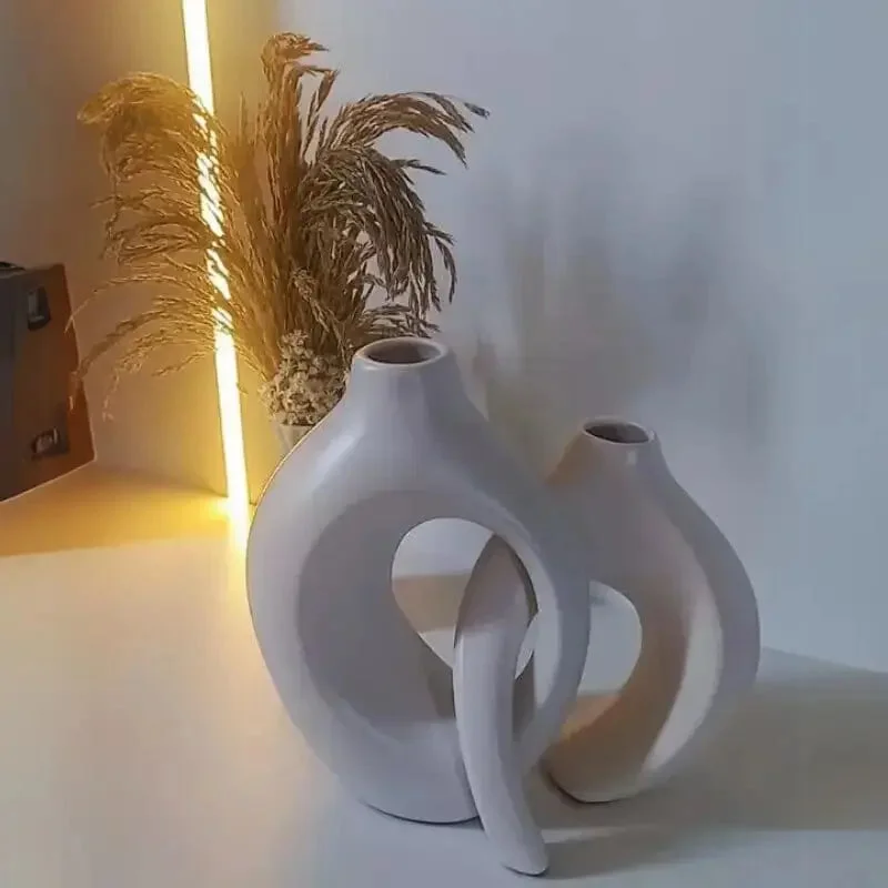 Conjunto Vaso Decorativo Abrazzo em Cerâmica