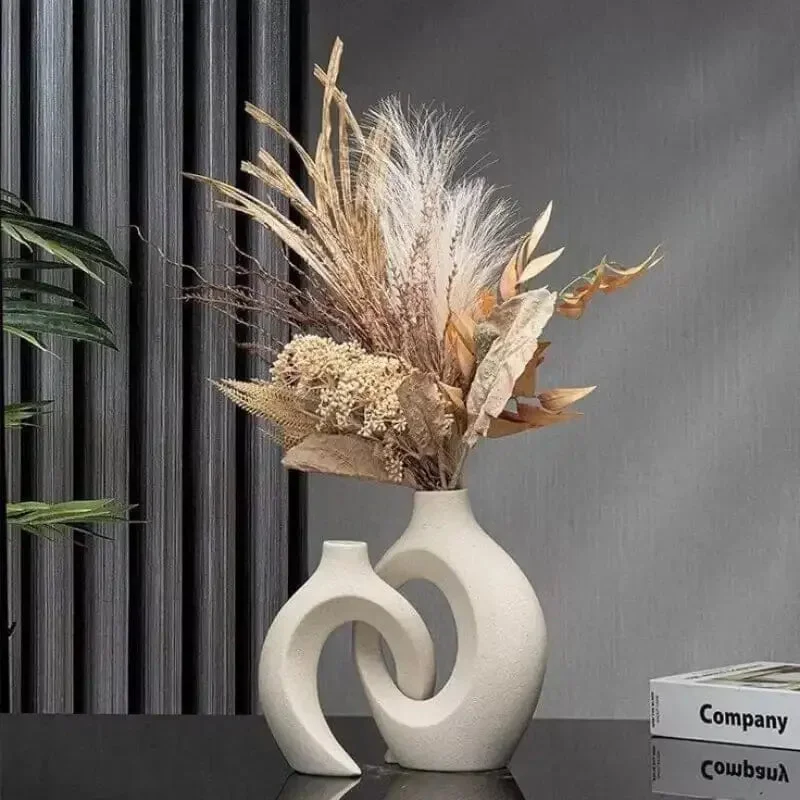 Conjunto Vaso Decorativo Abrazzo em Cerâmica