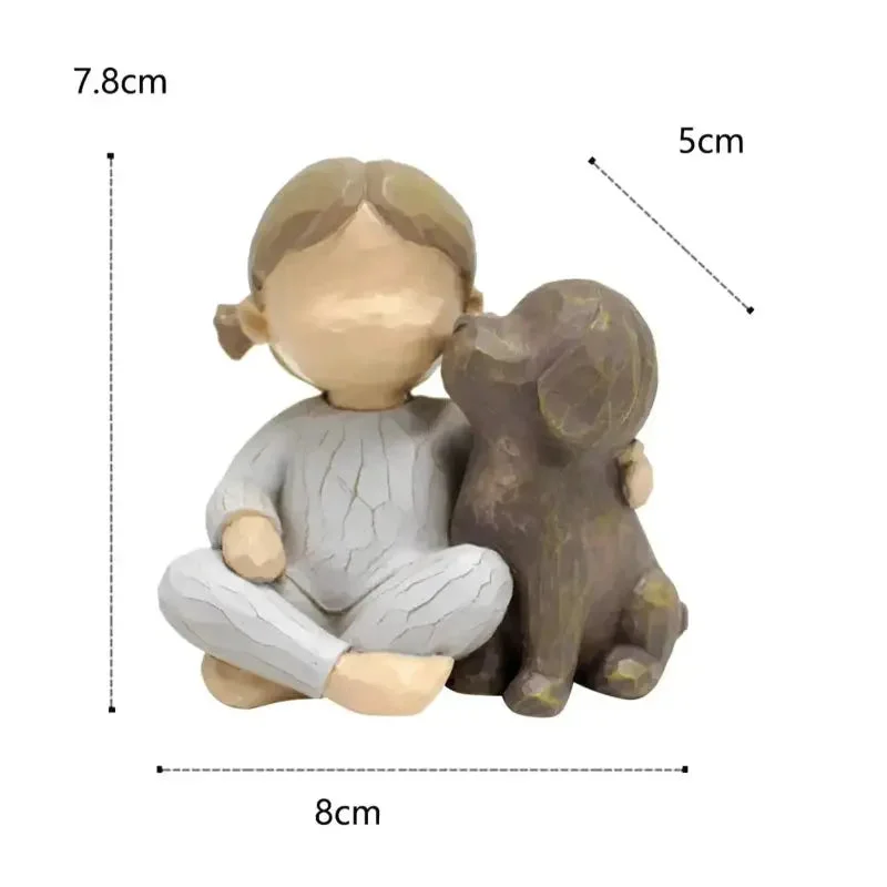 Escultura Menina e Cachorro Resina