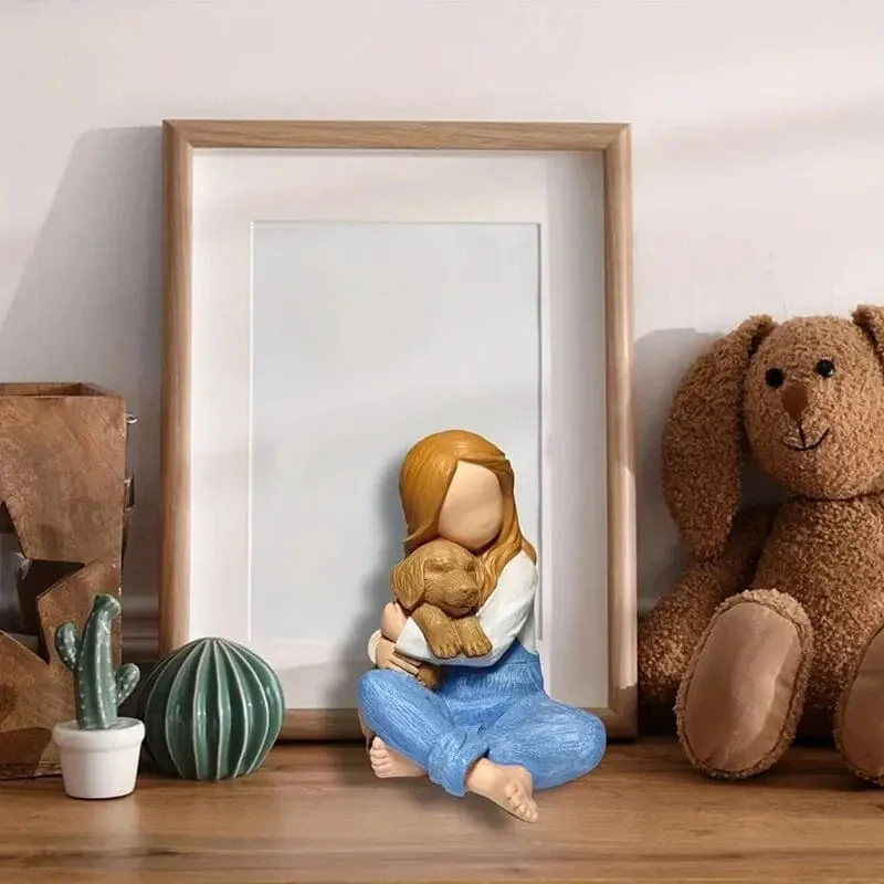 Escultura Menina e Golden Retriever