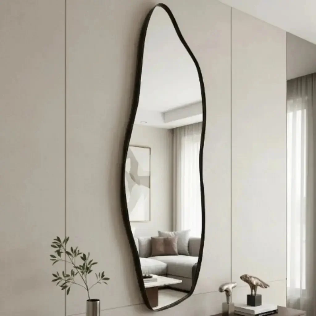 Espelho Orgânico 100×35 com Moldura em Couro