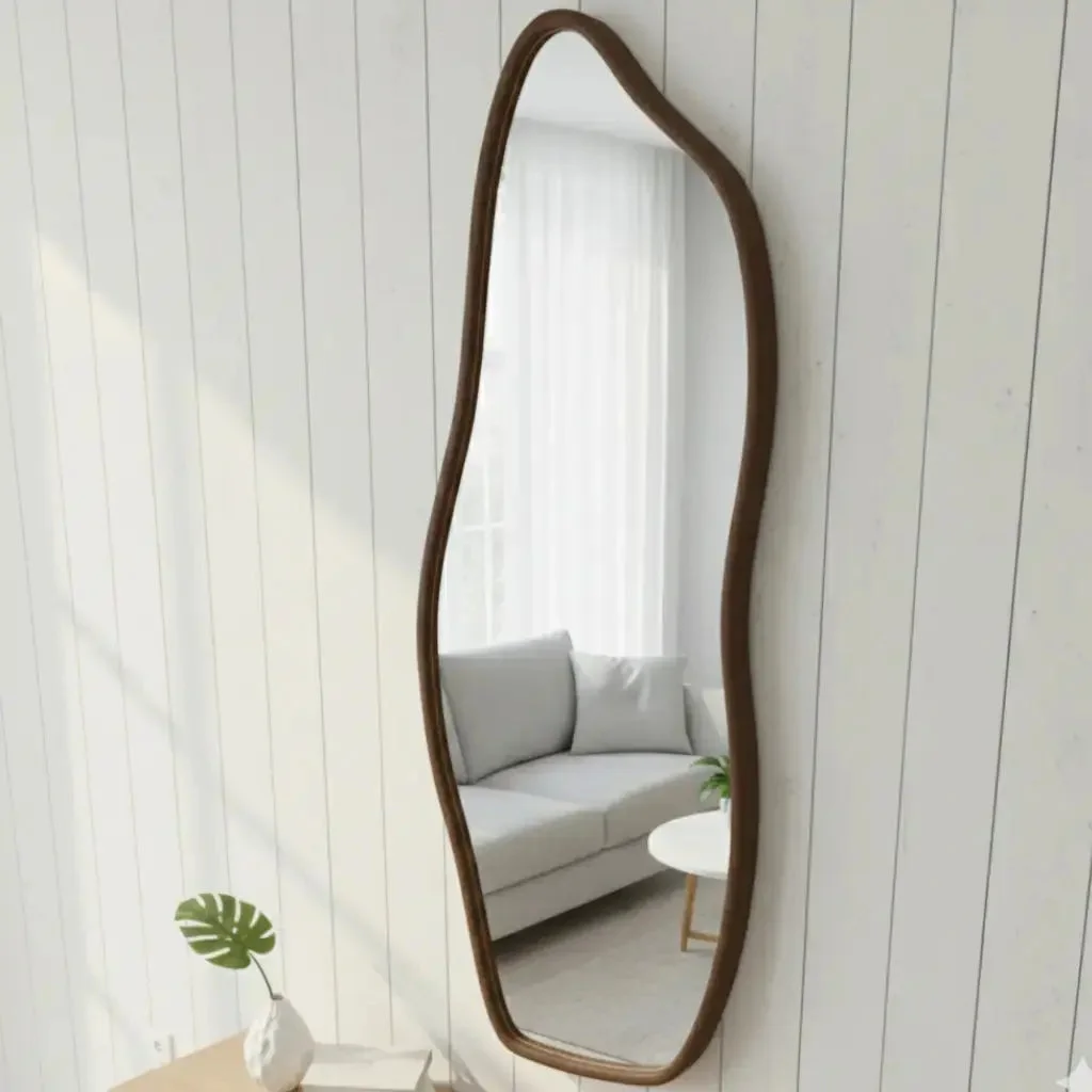 Espelho Orgânico 100×35 com Moldura em Couro