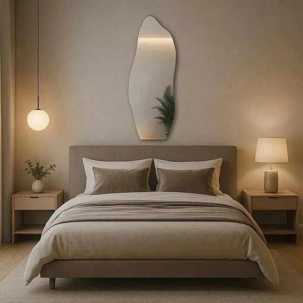 Espelho Orgânico 100×35 com Moldura em Couro