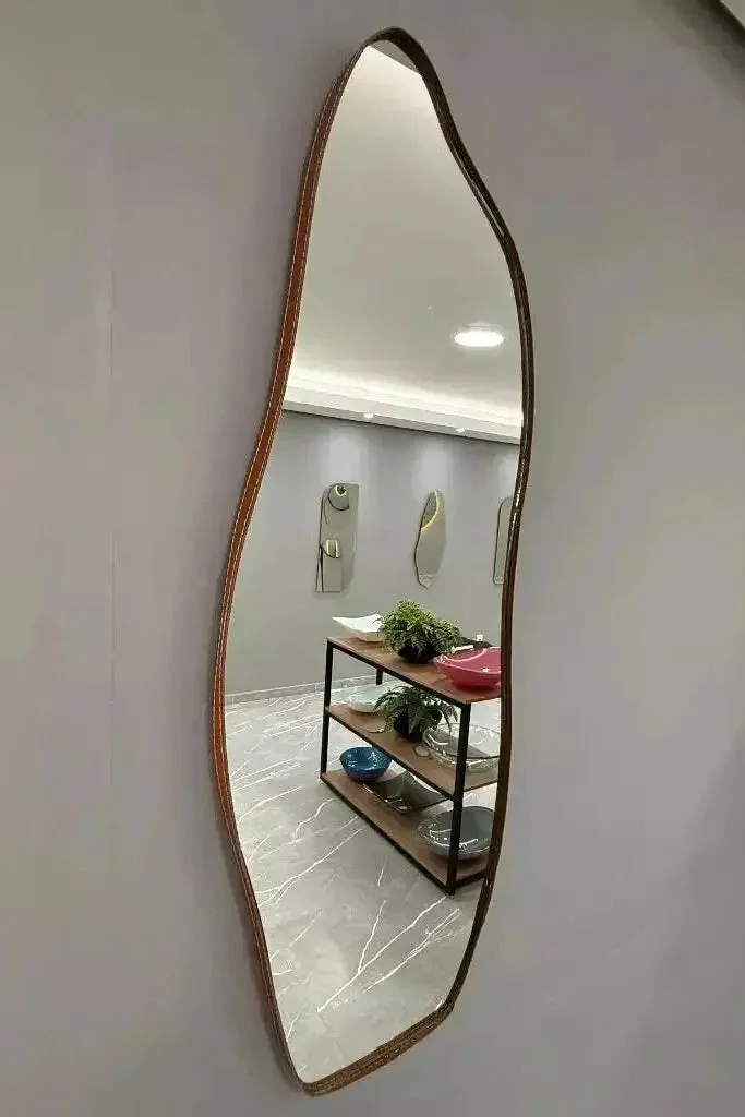 Espelho Orgânico 100×35 com Moldura em Couro