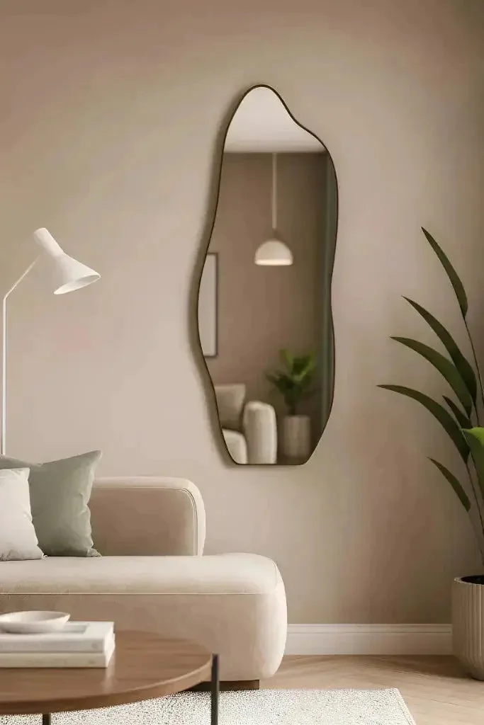 Espelho Orgânico 100×35 com Moldura em Couro