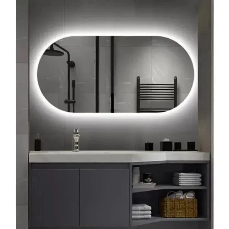 Espelho Oval Orgânico com LED – Luz Quente e Fria