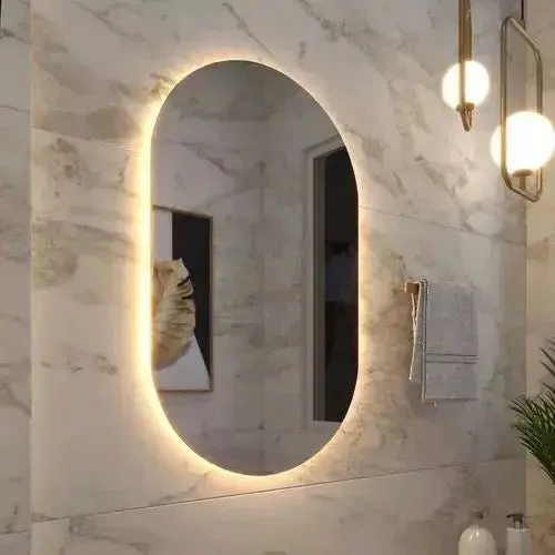 Espelho Oval Orgânico com LED – Luz Quente e Fria