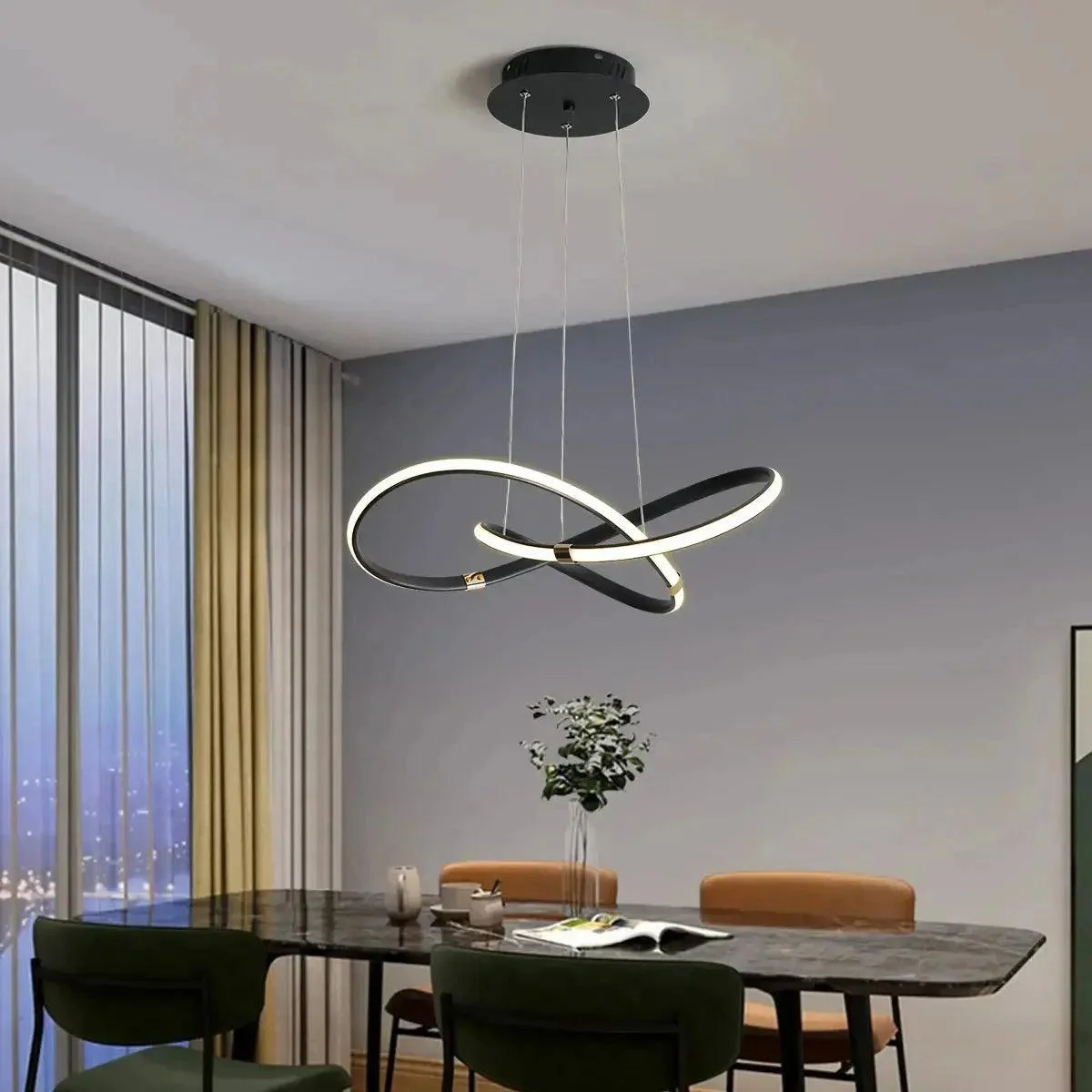 Lustre Circular Pendente Moderno Duplo em LED