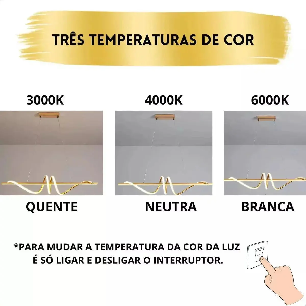 Lustre Pendente Led 45w 3 Em 1 Moderno Quarto Sala Dourado