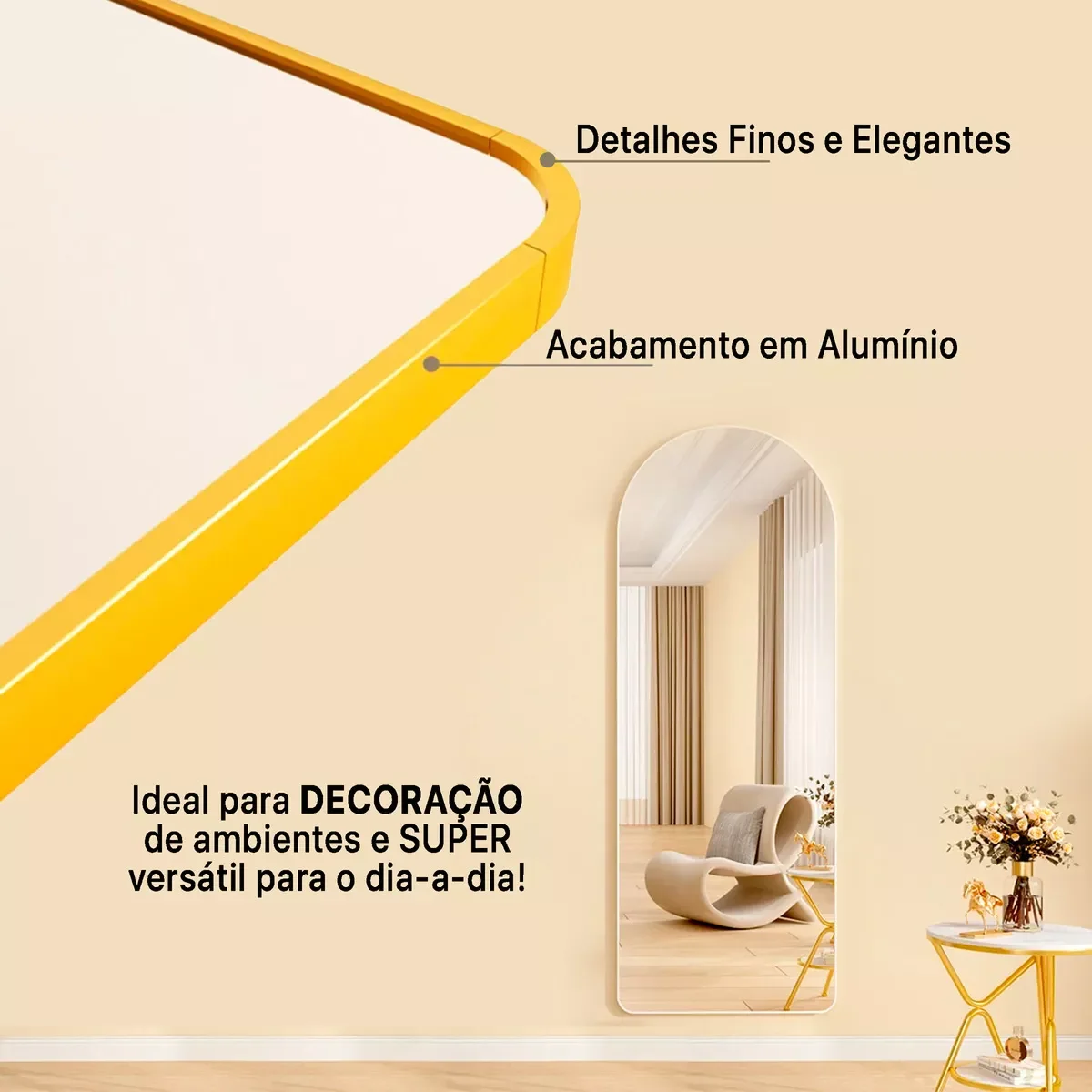 Espelho Pinterest Grande com Suporte e Moldura Dourada — detalhe