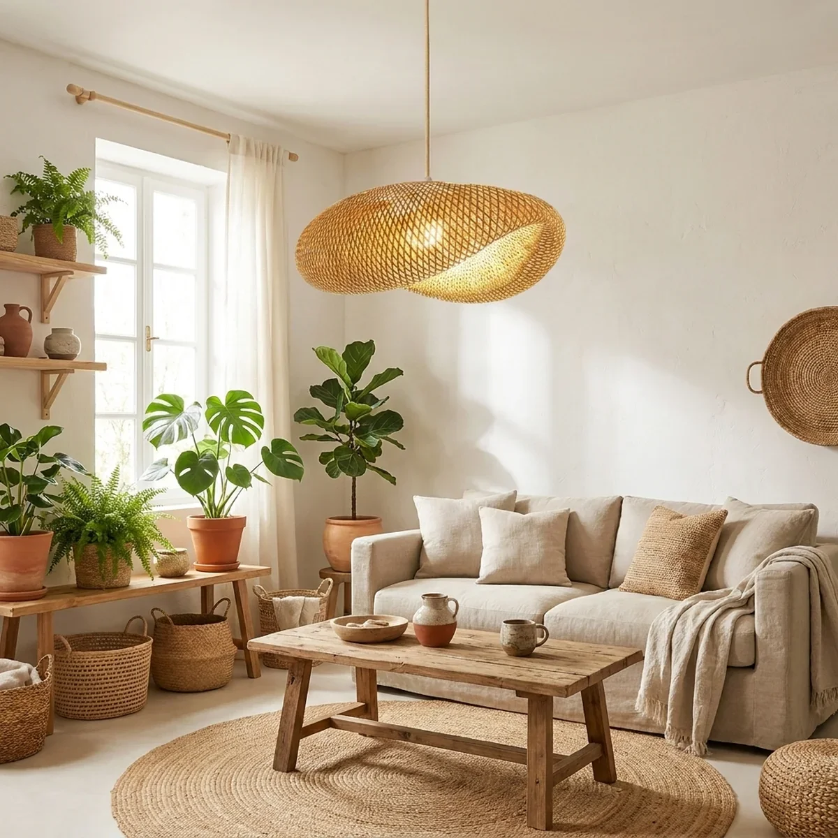 Lustre Pendente de Bambu Tianjin Lux Artesanal Soquete E27 Bivolt