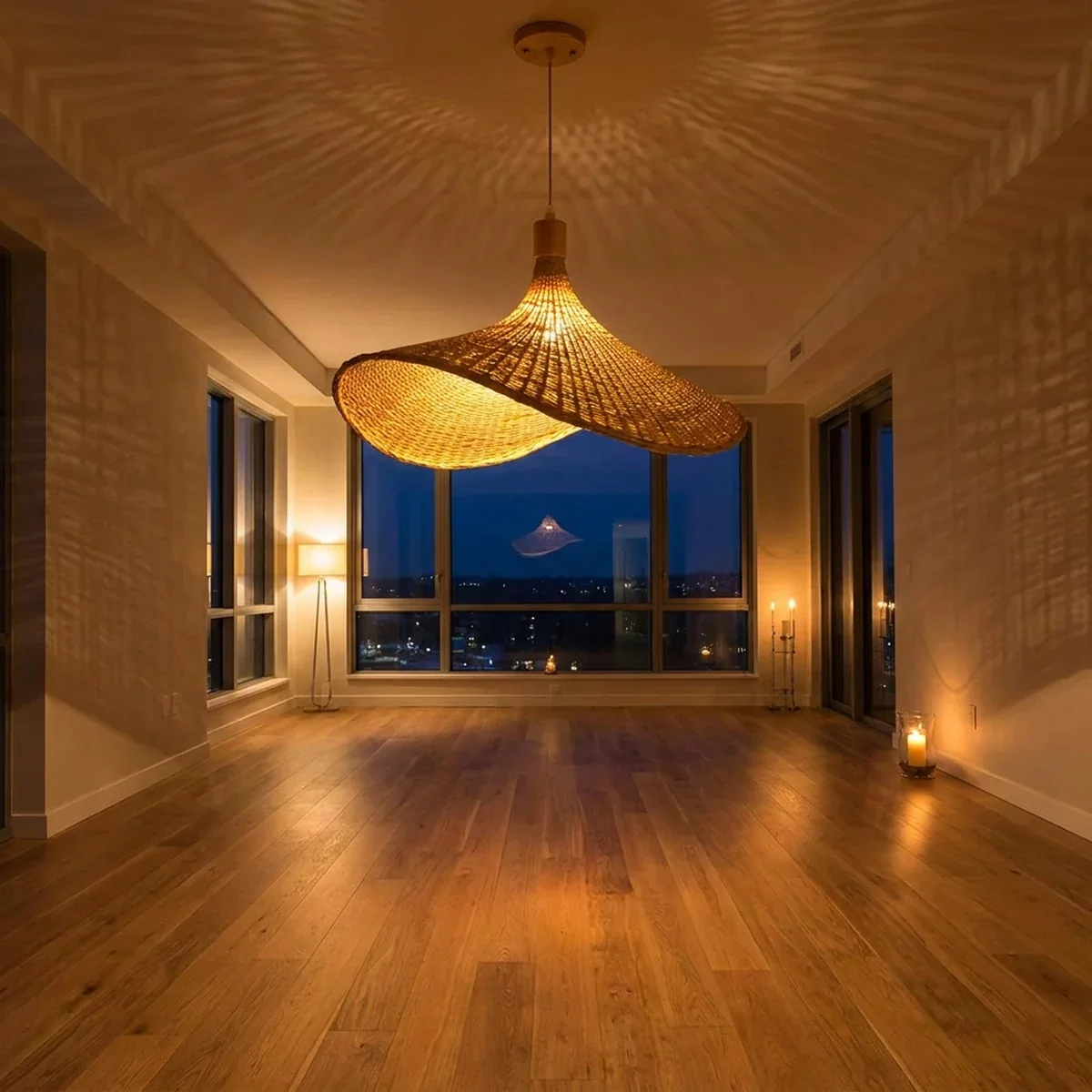 Lustre Pendente de Bambu Xian Lux Artesanal Soquete E27 Bivolt