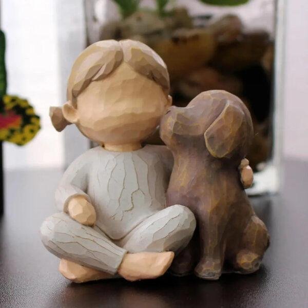 Escultura Menina e Cachorro Resina